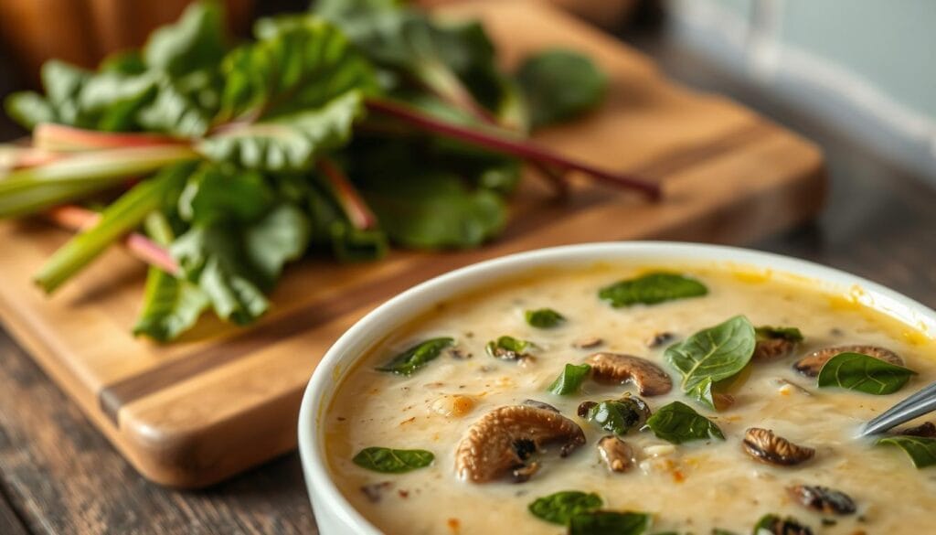 Creamy Swiss Chard Soup with Mushrooms