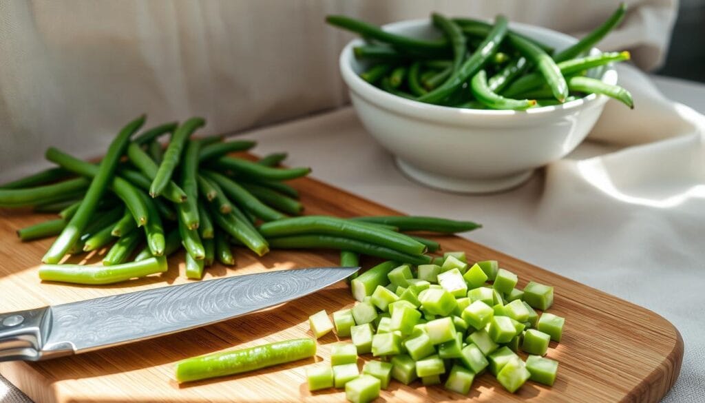 Fresh Green Beans Preparation for Green Bean Casserole