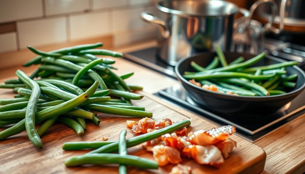 Green Beans and Bacon Cooking Process