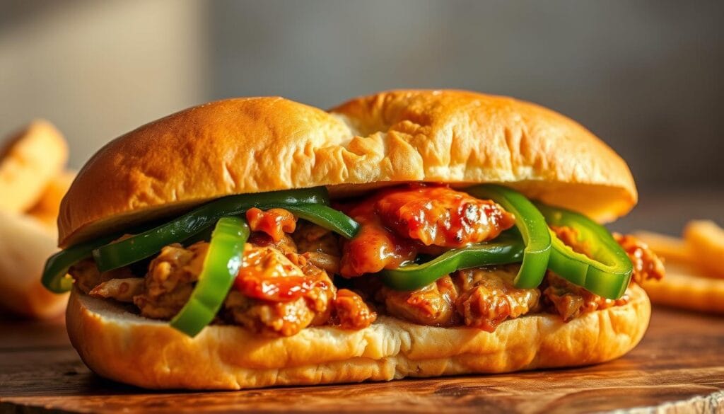 Slow Cooker Chicken Sandwich with Green Peppers